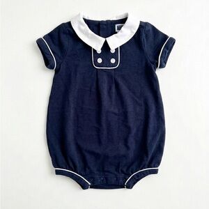 Janie and Jack Sailor Linen Navy Romper with White Trim